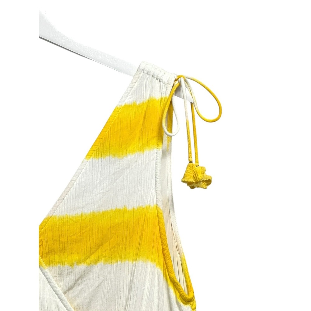 Tommy Bahama Maxi Dress Womens XL‎ Yellow Striped High Low Tassel Wrap - Picture 6 of 12